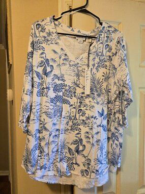Nicole Miller 1 Xl blue/white tunic top, NWT